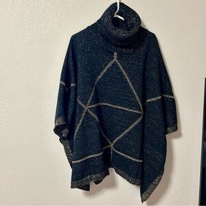Elhoffer Design Black Gold Sparkle Turtleneck Poncho
